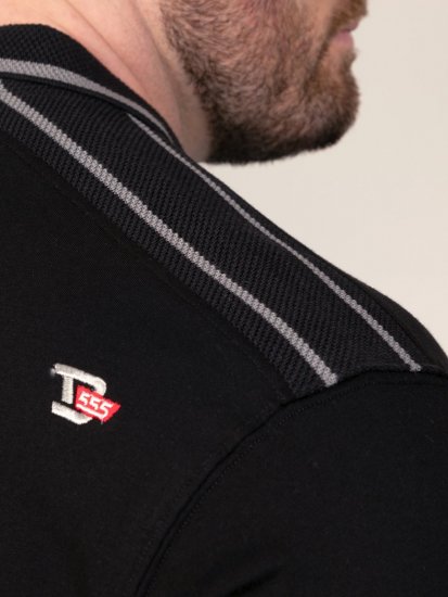 D555 Potts Jersey Polo With Jacquard Collar & Cuffs Crna - Polo majice - Muške Polo Majice Veliki Brojevi