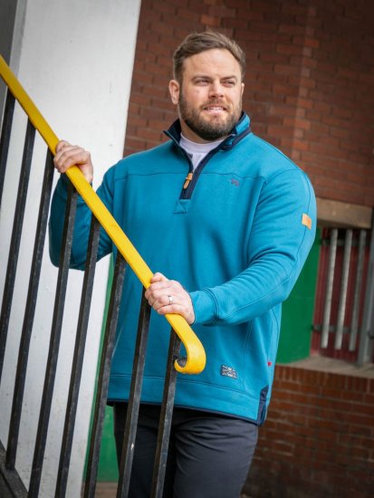 D555 Conway 1 1/4 Zip Neck Fleece Sweatshirt With Bear Logo Teal - Puloveri & dukserice - Muške Puloveri & dukserice veliki brojevi
