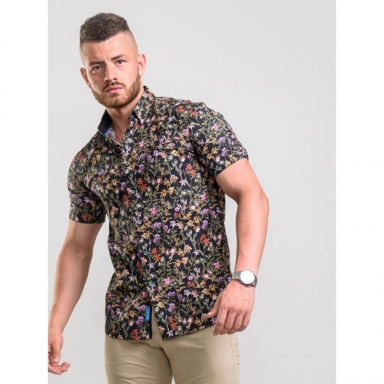 D555 Emmet Floral Shirt Black - Košulje - Muške Košulje Veliki Brojevi