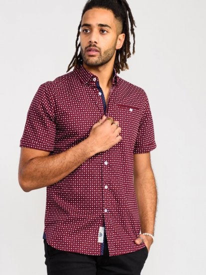 D555 Hillcrest S/S Micro Ao Print Shirt Burgundy - Košulje - Muške Košulje Veliki Brojevi