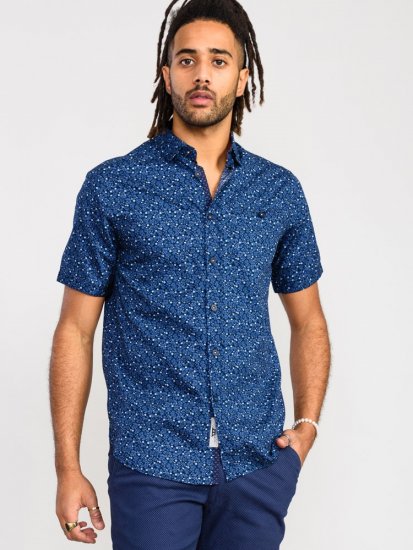 D555 Tristain S/S Floral Ao Print Shirt Navy - Košulje - Muške Košulje Veliki Brojevi