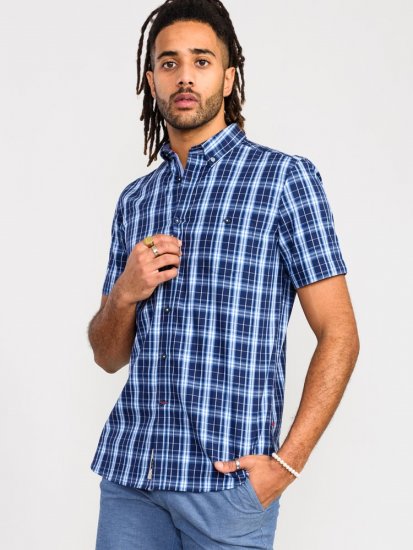 D555 Walcot Check Button Down Collar S/S Shirt Navy - Košulje - Muške Košulje Veliki Brojevi