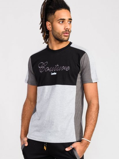 D555 Felix Couture Crew Neck Cut And Sew T-Shirt Black/Charcoal - Majice Kratkih Rukava - Muške Majice Kratkih Rukava Veliki Brojevi 