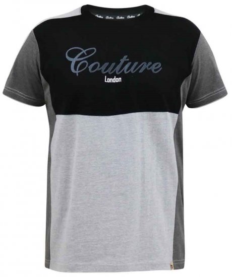 D555 Felix Couture Crew Neck Cut And Sew T-Shirt Black/Charcoal - Majice Kratkih Rukava - Muške Majice Kratkih Rukava Veliki Brojevi 