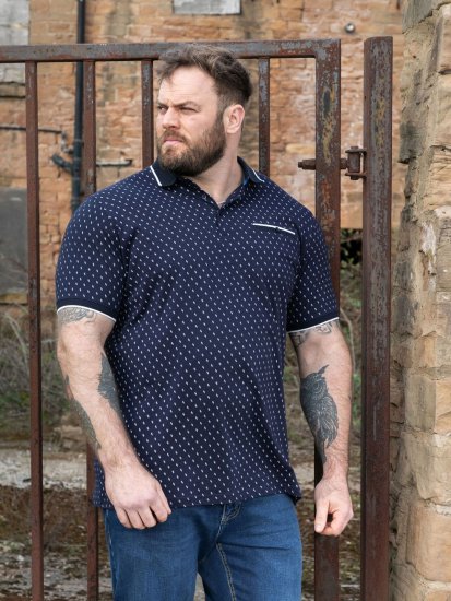 D555 Reid AOP Polo With Jacquard Collar, Pocket And Cuffs Tamnoplava - Polo majice - Muške Polo Majice Veliki Brojevi