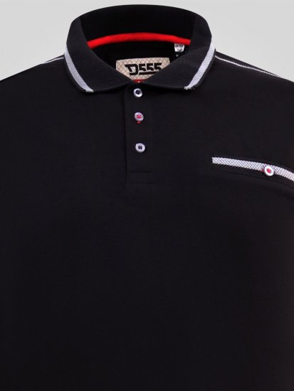 D555 Potts Jersey Polo With Jacquard Collar & Cuffs Crna - Polo majice - Muške Polo Majice Veliki Brojevi