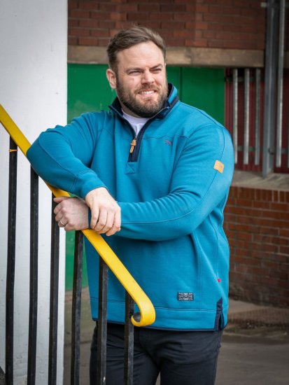 D555 Conway 1 1/4 Zip Neck Fleece Sweatshirt With Bear Logo Teal - Puloveri & dukserice - Muške Puloveri & dukserice veliki brojevi