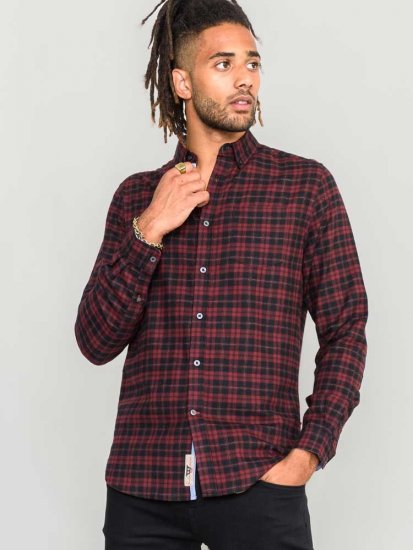 D555 Holton Dark Red Checked Flannel Shirt - Košulje - Muške Košulje Veliki Brojevi