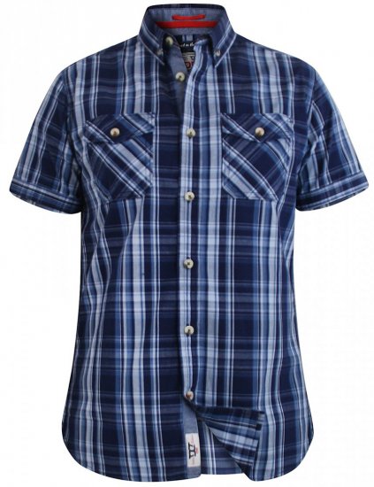 D555 Safford Short Sleeve Navy Check Shirt - Košulje - Muške Košulje Veliki Brojevi