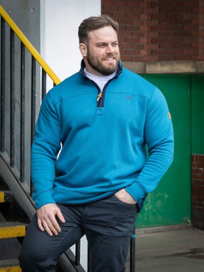 D555 Conway 1 1/4 Zip Neck Fleece Sweatshirt With Bear Logo Teal - Puloveri & dukserice - Muške Puloveri & dukserice veliki brojevi