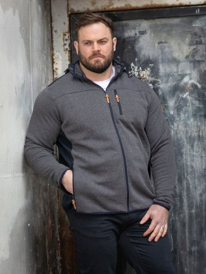 D555 Conrad Detachable Hood Bonded Fleece Zip Through Hoody TALL Tamnoplava - TALL puloveri - TALL majice s kapuljačom