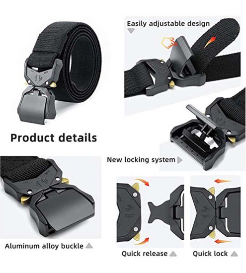 D555 Dale Tactical Stretch Webbing Belt with Heavy Duty Quick Release Buckle Black - Remenje - Muški remeni velikih veličina