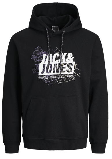 Jack & Jones JCOMAP LOGO SWEAT Hoodie Black - Puloveri & dukserice - Muške Puloveri & dukserice veliki brojevi