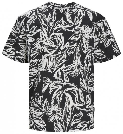 Jack & Jones JORLAFAYETTE AOP T-Shirt Black - Majice Kratkih Rukava - Muške Majice Kratkih Rukava Veliki Brojevi 