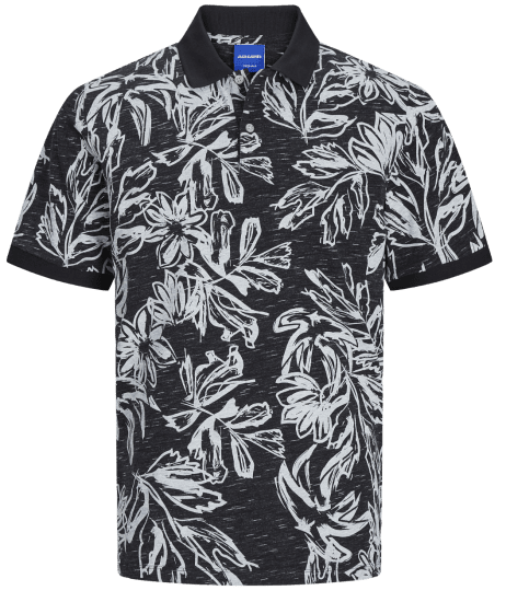 Jack & Jones JORLAFAYETTE AOP Polo Black - Polo majice - Muške Polo Majice Veliki Brojevi