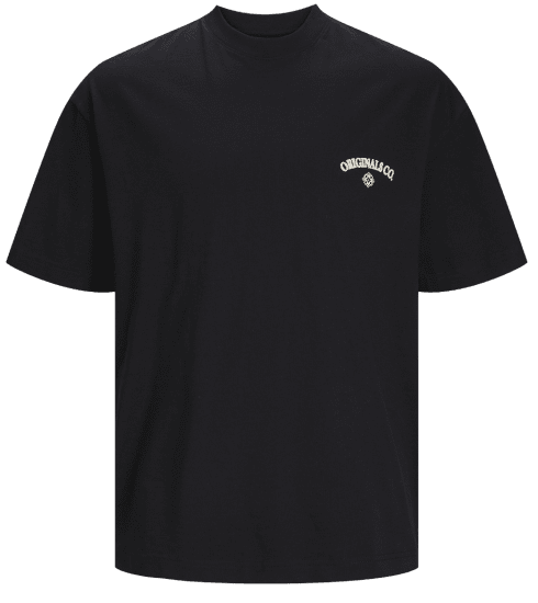 Jack & Jones JORSANTORINI BACK T-Shirt Black - Majice Kratkih Rukava - Muške Majice Kratkih Rukava Veliki Brojevi 
