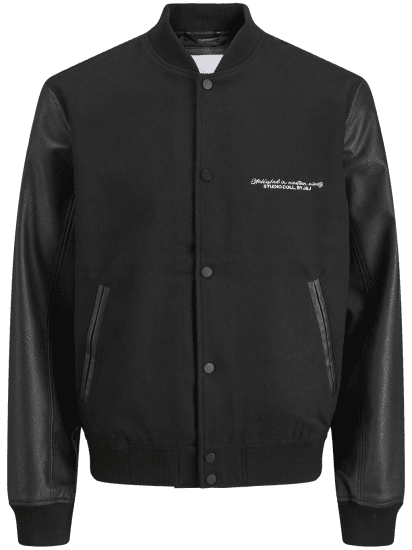 Jack & Jones Ross College Baseball Bomber Jacket Black - Jakne - Muške Jakne Veliki Brojevi