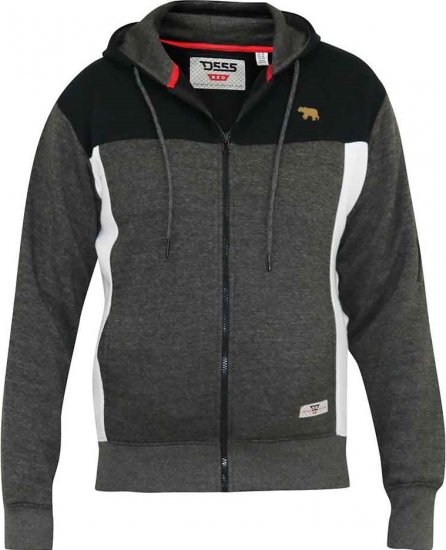 D555 NATHAN Full Zip Hoody With Cut And Sew Detail Black/Charcoal - Puloveri & dukserice - Muške Puloveri & dukserice veliki brojevi