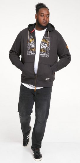 D555 KNEBWORTH Full Zip Hoody With Chest Print Black - Puloveri & dukserice - Muške Puloveri & dukserice veliki brojevi