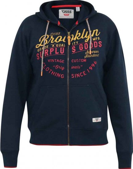 D555 WORCESTER Full Zip Hoody With Brooklyn Chest Print - Puloveri & dukserice - Muške Puloveri & dukserice veliki brojevi