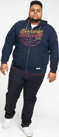 D555 WORCESTER Full Zip Hoody With Brooklyn Chest Print - Puloveri & dukserice - Muške Puloveri & dukserice veliki brojevi