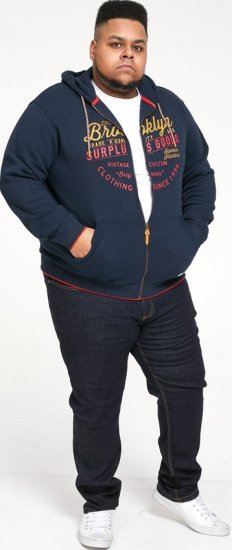 D555 WORCESTER Full Zip Hoody With Brooklyn Chest Print - Puloveri & dukserice - Muške Puloveri & dukserice veliki brojevi