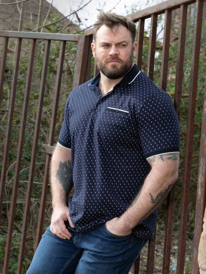 D555 Reid AOP Polo With Jacquard Collar, Pocket And Cuffs Tamnoplava - Polo majice - Muške Polo Majice Veliki Brojevi