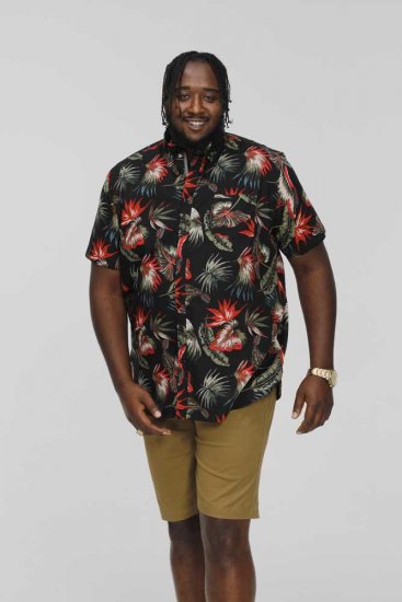 D555 LENNOX Hawaiian AO Print Shirt Black - Košulje - Muške Košulje Veliki Brojevi