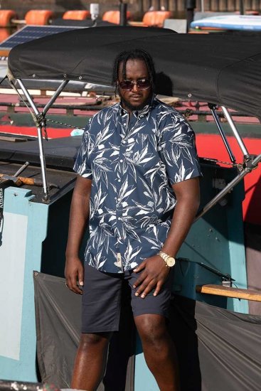 D555 FINLEY Hawaiian AO Print Shirt Navy - Košulje - Muške Košulje Veliki Brojevi
