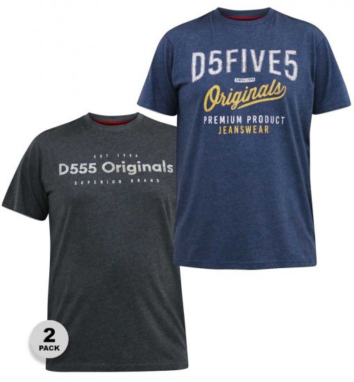 D555 ALFRED 2-Pack Brand Carrier Printed Crew Neck T-Shirts - Majice Kratkih Rukava - Muške Majice Kratkih Rukava Veliki Brojevi 
