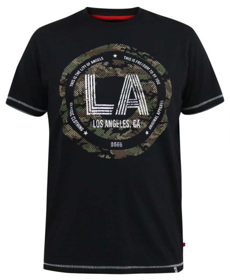 D555 BENNY LA Camo Printed Crew Neck T-Shirt Black - Majice Kratkih Rukava - Muške Majice Kratkih Rukava Veliki Brojevi 