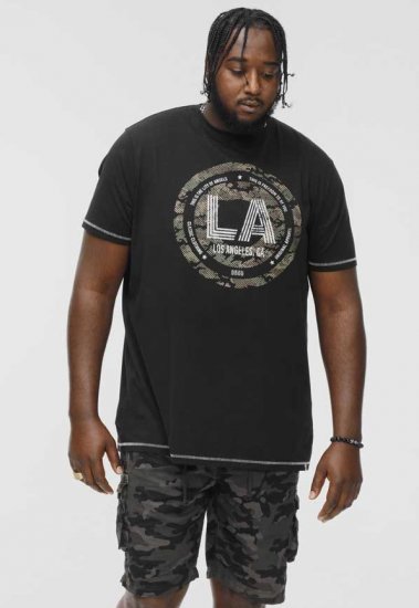 D555 BENNY LA Camo Printed Crew Neck T-Shirt Black - Majice Kratkih Rukava - Muške Majice Kratkih Rukava Veliki Brojevi 