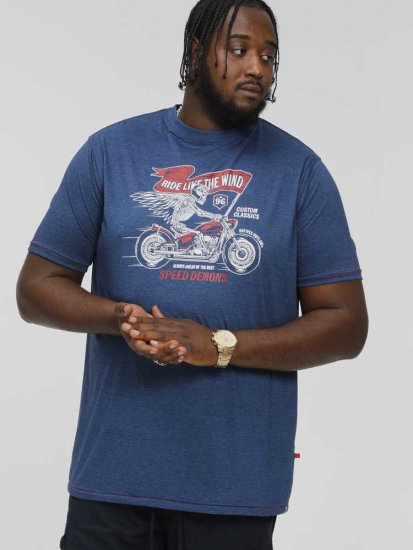 D555 BRADFORD Skeleton Biker Printed T-Shirt Navy - Majice Kratkih Rukava - Muške Majice Kratkih Rukava Veliki Brojevi 