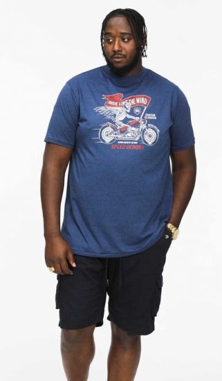 D555 BRADFORD Skeleton Biker Printed T-Shirt Navy - Majice Kratkih Rukava - Muške Majice Kratkih Rukava Veliki Brojevi 