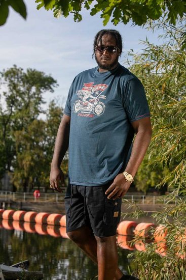 D555 BRADFORD Skeleton Biker Printed T-Shirt Navy - Majice Kratkih Rukava - Muške Majice Kratkih Rukava Veliki Brojevi 