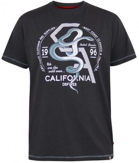 D555 CORTEX California Snake Printed Crew Neck T-Shirt Washed Black - Majice Kratkih Rukava - Muške Majice Kratkih Rukava Veliki Brojevi 