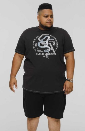 D555 CORTEX California Snake Printed Crew Neck T-Shirt Washed Black - Majice Kratkih Rukava - Muške Majice Kratkih Rukava Veliki Brojevi 