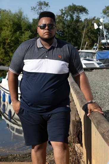 D555 EMERSON Cut And Sew Polo With Jacquard Collar Navy - Polo majice - Muške Polo Majice Veliki Brojevi