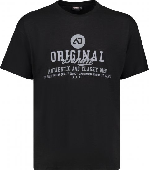Adamo Sandro Regular fit Slub effect T-shirt Black - Majice Kratkih Rukava - Muške Majice Kratkih Rukava Veliki Brojevi 