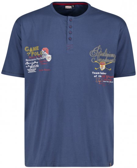 Adamo Dundee Printed Serafino T-shirt Denim Blue - Majice Kratkih Rukava - Muške Majice Kratkih Rukava Veliki Brojevi 