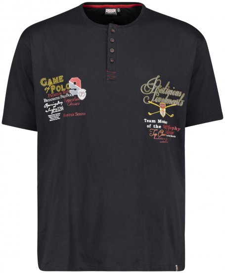 Adamo Dundee Printed Serafino T-shirt Black - Majice Kratkih Rukava - Muške Majice Kratkih Rukava Veliki Brojevi 