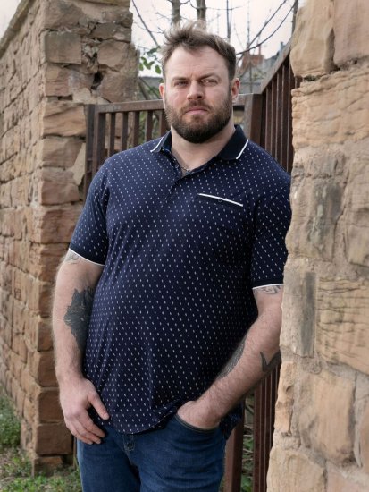 D555 Reid AOP Polo With Jacquard Collar, Pocket And Cuffs Tamnoplava - Polo majice - Muške Polo Majice Veliki Brojevi