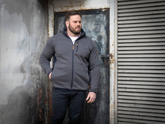 D555 Conrad Detachable Hood Bonded Fleece Zip Through Hoody TALL Tamnoplava - TALL puloveri - TALL majice s kapuljačom