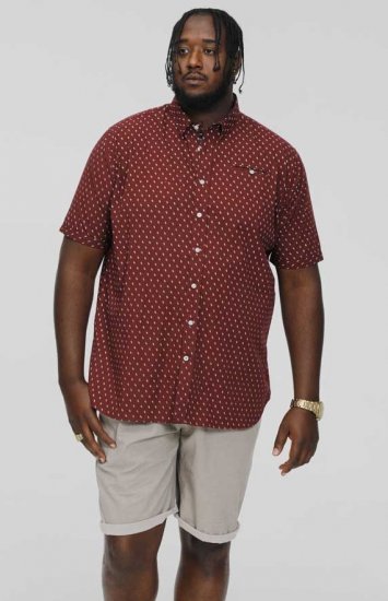 D555 DUNSTABLE S/S Micro AO Print Shirt Burgundy - Košulje - Muške Košulje Veliki Brojevi