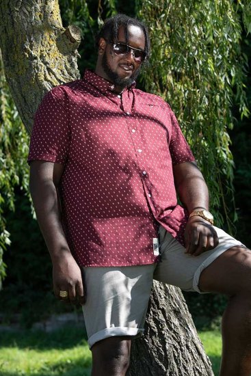 D555 DUNSTABLE S/S Micro AO Print Shirt Burgundy - Košulje - Muške Košulje Veliki Brojevi