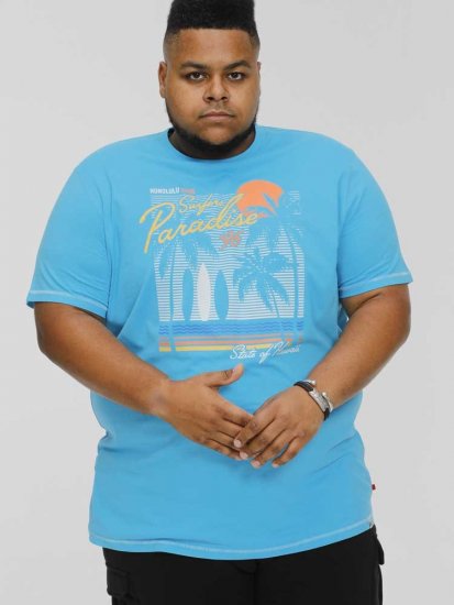 D555 AARON Surfers Paradise Printed Crew Neck T-Shirt Turquoise - Majice Kratkih Rukava - Muške Majice Kratkih Rukava Veliki Brojevi 