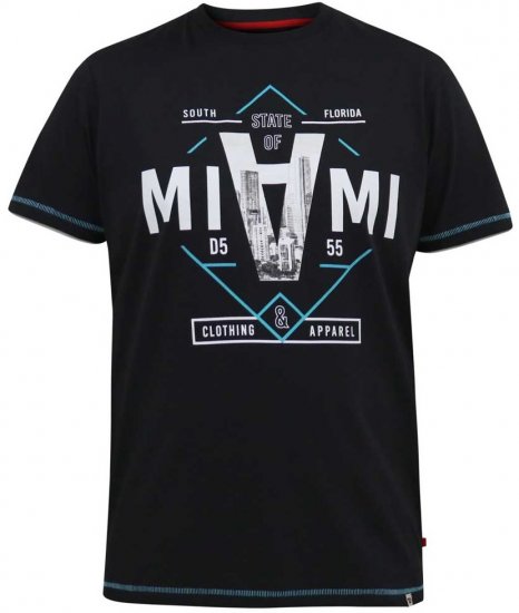 D555 BINGHAM State Of Miami Printed Crew Neck T-Shirt Black - Majice Kratkih Rukava - Muške Majice Kratkih Rukava Veliki Brojevi 