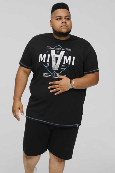 D555 BINGHAM State Of Miami Printed Crew Neck T-Shirt Black - Majice Kratkih Rukava - Muške Majice Kratkih Rukava Veliki Brojevi 