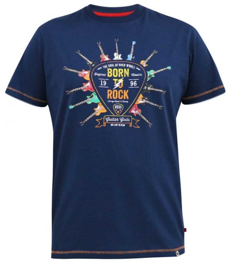 D555 COLIN Born To Rock Printed Crew Neck T-Shirt French Navy - Majice Kratkih Rukava - Muške Majice Kratkih Rukava Veliki Brojevi 
