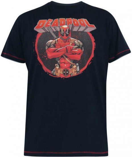 D555 WADE Official Deadpool Printed T-Shirt Dark Navy - Majice Kratkih Rukava - Muške Majice Kratkih Rukava Veliki Brojevi 